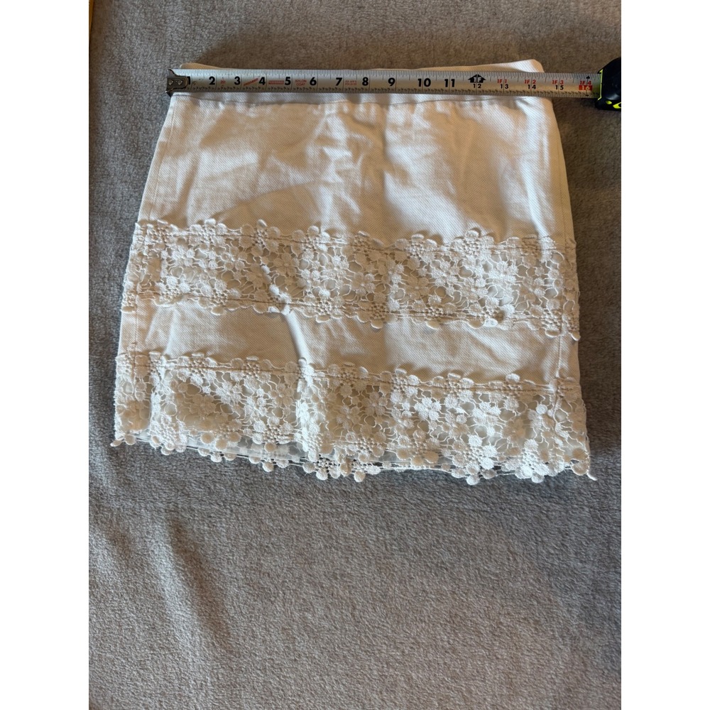 J.Crew White Cotton Lace Trim Mini Skirt Size 0 Floral Pique Zipper Back 22246